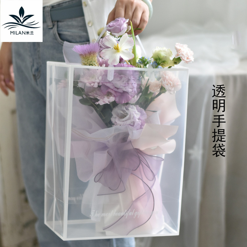 PVC transparente bolsa de regalo bolsa rectangular flores ramo bolsa de embalaje mano bolsa de plástico con mano bolsa de regalo