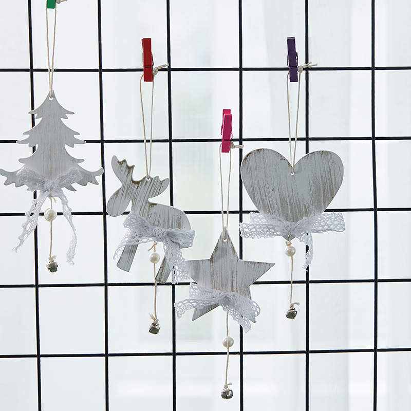 Navidad encaje blanco alce pentagramas amor árbol de Navidad colgante decoración de Navidad guirlandas decoración de caña
