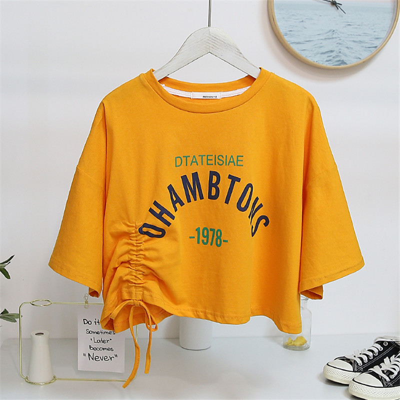 Fashionable printing, unique drawstring top, bottom layer design and temperament women, short sleeved T-shirt for women_voghion.com