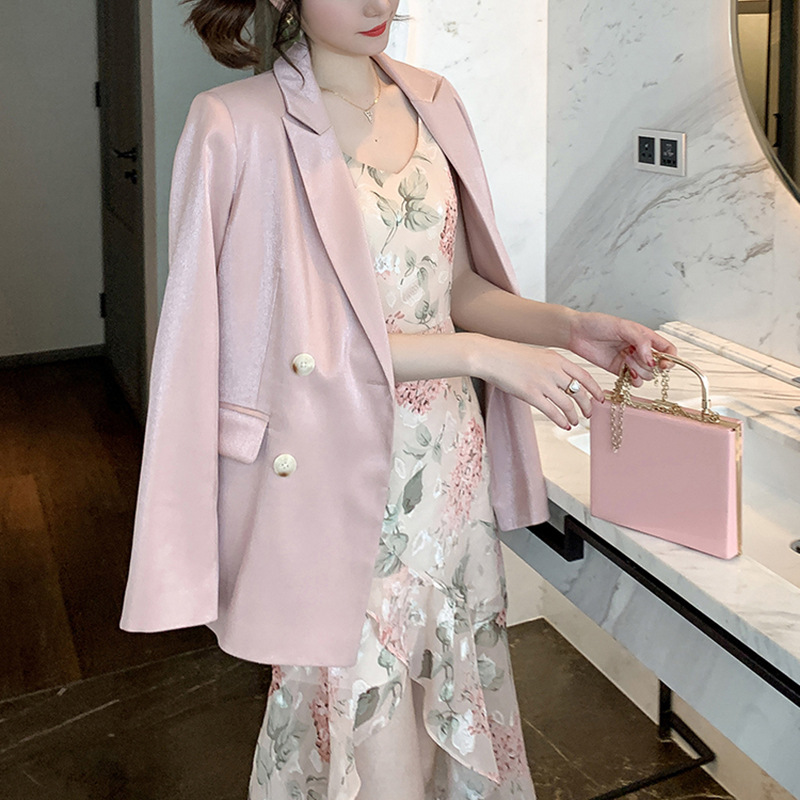 2020年春季新款名媛正装粉色西装外套女收腰休闲法式chic小西服|ru