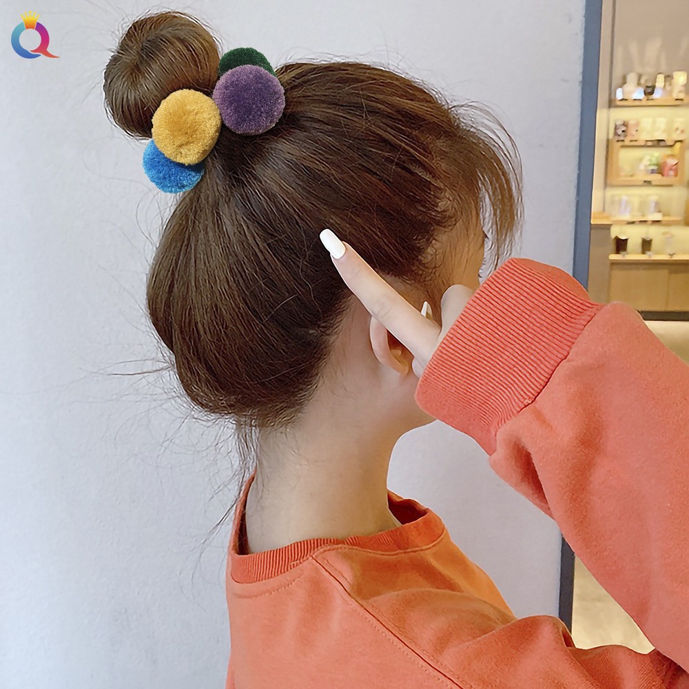 Cute Mixed Color Hair Ball Hair Ring display picture 2