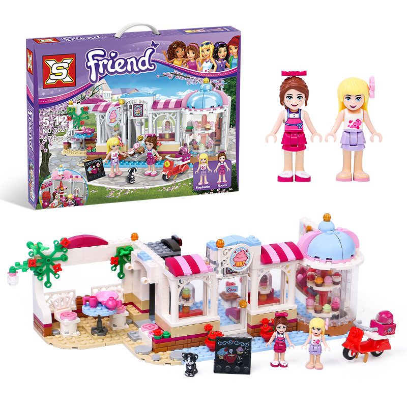 双象3021女孩朋友心湖城纸杯蛋糕咖啡厅女孩儿童益智拼装积木玩具|ru