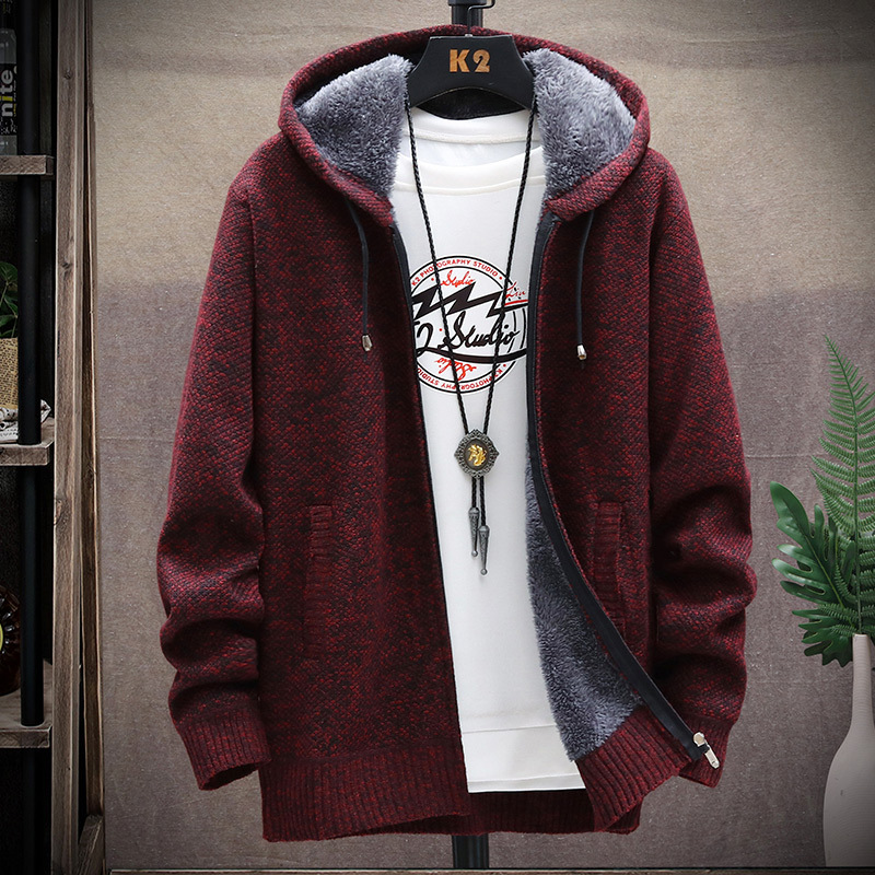 Men'S Sweater New Style Hooded Cardigan Plush Sweater