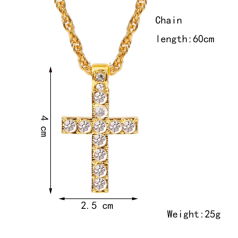 European Hip Hop Hip Hop Long Cross Necklace Alloy Spot Drill Hip Hop Trend Pendant Jewelry display picture 1