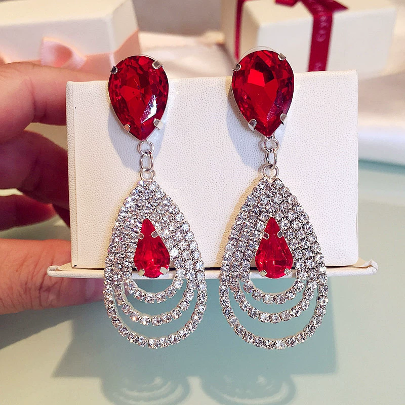 Universal earrings drop-shaped, European style, micro incrustation
