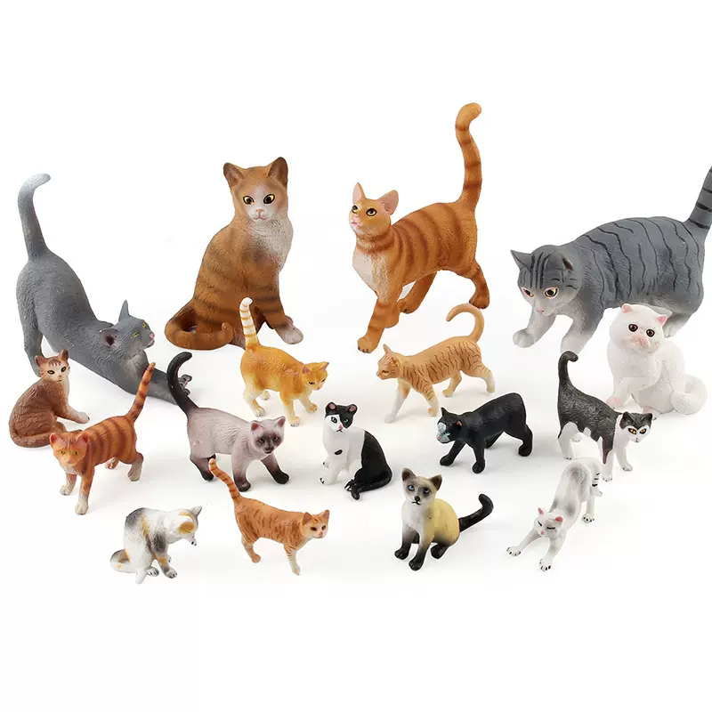 工厂货源仿真迷你猫咪模型 实心动物花猫橘猫18套装摆件模型玩具