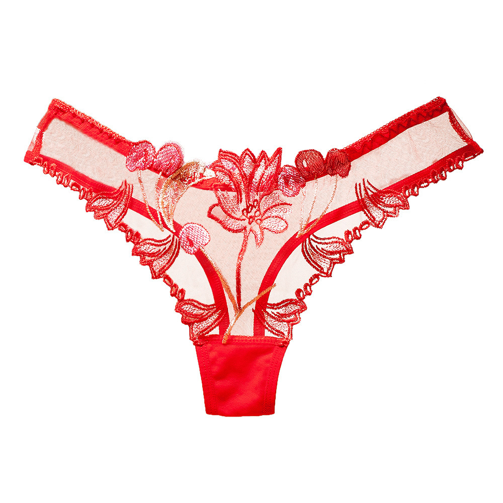 Foreign trade transparent embroidered sexy thong seamless women's…