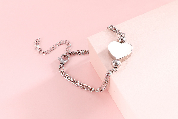 18K popular simple stainless steel double heart necklace bracelet set wholesale nihaojewelry