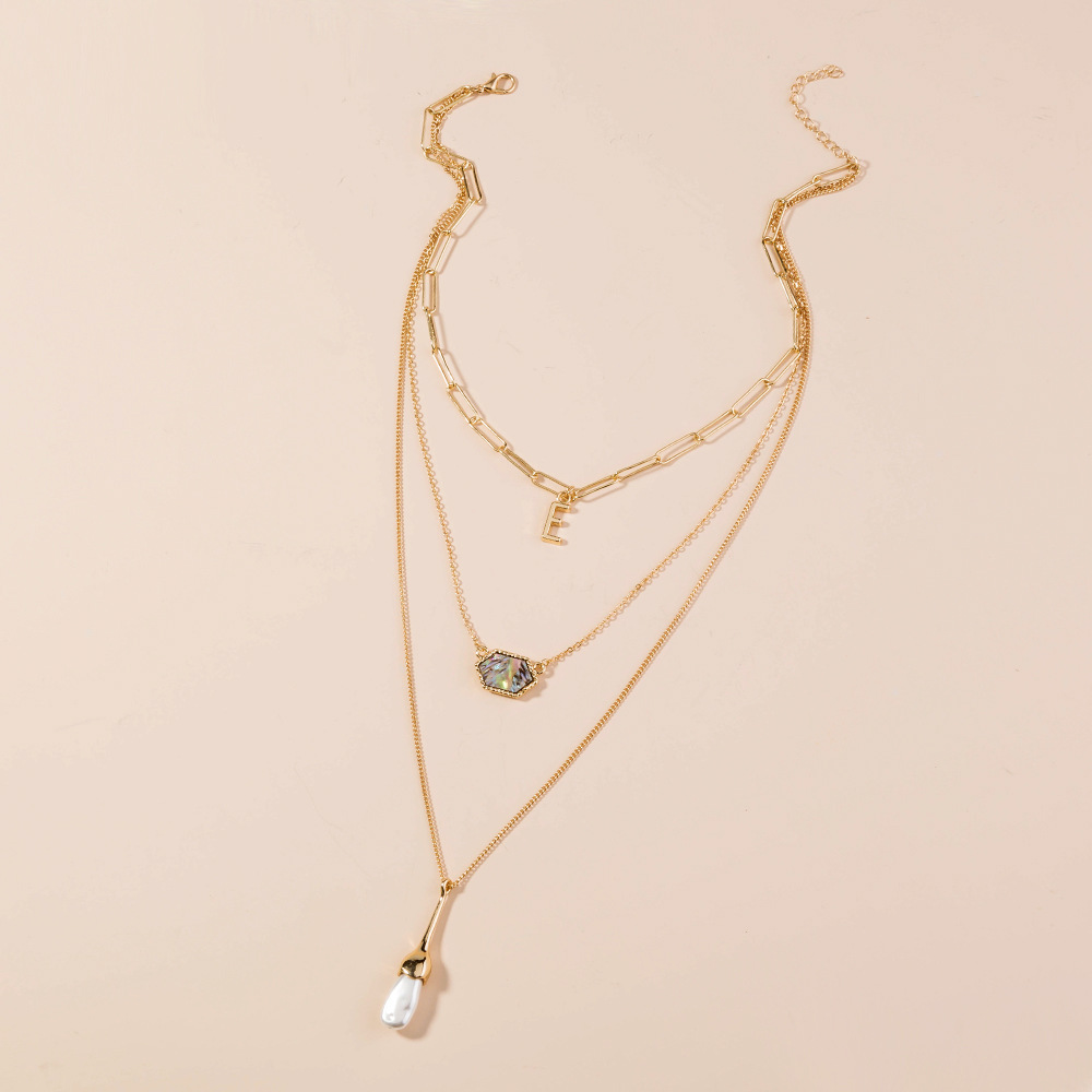 Fashion New Diamond-shaped Abalone Shell Multi-layer Water Drop Pearl Necklace display picture 2