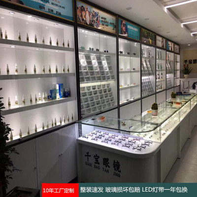 白色烤漆木质眼镜展柜眼镜店展示架商用玻璃展示台中岛柜靠墙货架