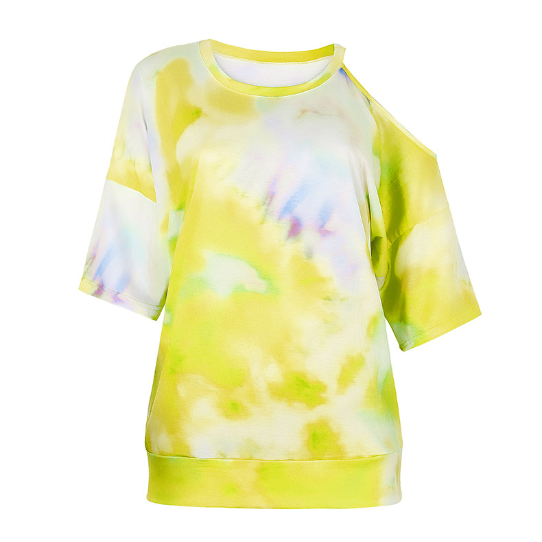 summer strapless short-sleeved tie-dye printed T-shirt  NSKX8484