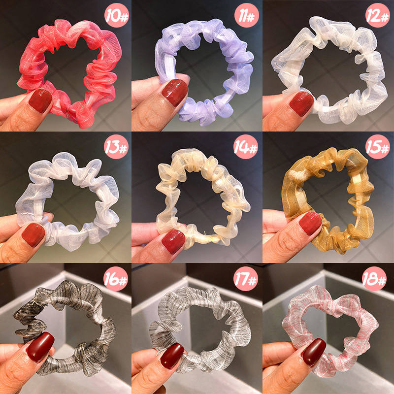 Spring New Fashion Mesh Solid Color Ribbon Cheap Scrunchies Wholesale display picture 15