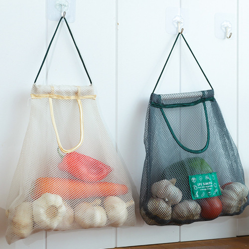 Factory direct sales hanging vegetable and fruit storage bag kitchen debris wall-mounted polyester breathable storage mesh bag