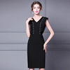 Summer Hepburn style small black skirt V-neck waist slim vest skirt