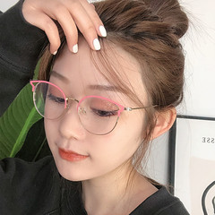 Korean version of Internet celebrity fashionable cat-eye cute anti-blue light flat mirror round frame myopia glasses finished product with degree 50-600
