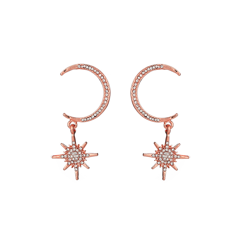 Fashion Simple Diamond Eight-pointed Star Moon Earrings Alloy Earrring Crescent Star Earrings S925 Silver Needle Earrings Nihaojewelry display picture 4