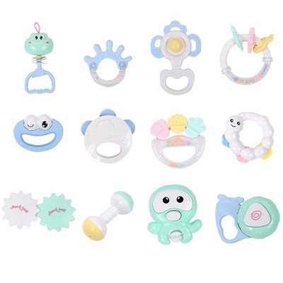 摇铃套装手铃床铃牙胶磨牙手抓玩具6-12个月新生婴儿玩具沙锤摇铃