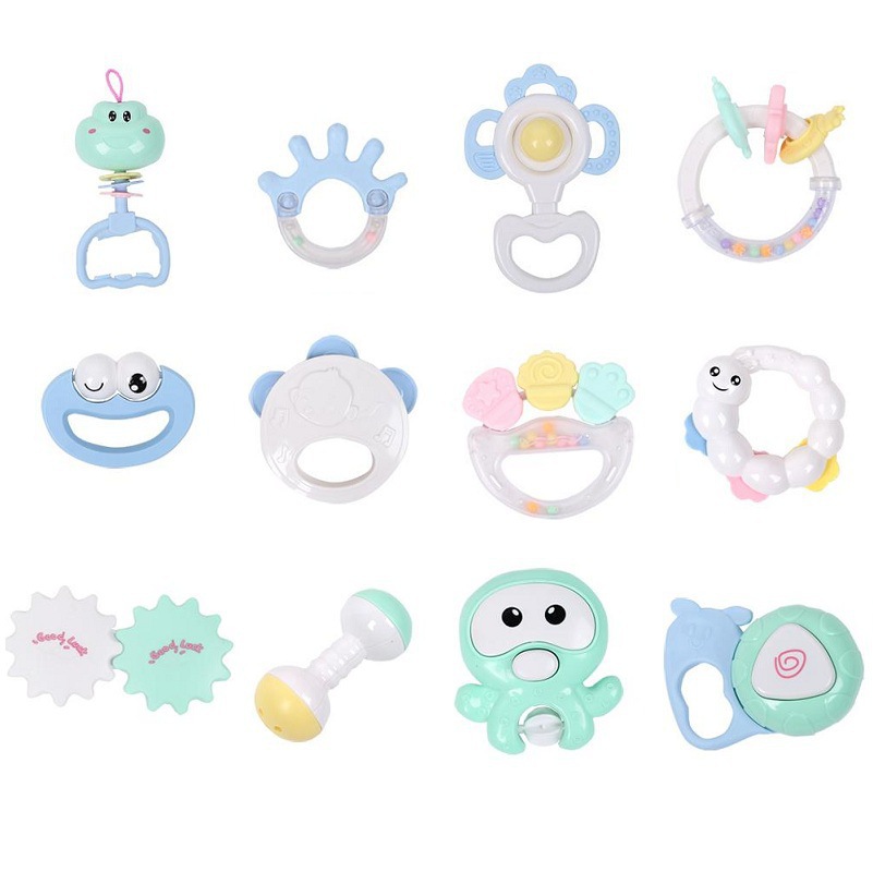 摇铃套装手铃床铃牙胶磨牙手抓玩具6-12个月新生婴儿玩具沙锤摇铃