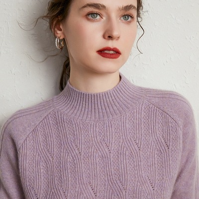 2020秋冬裝新款半高領加厚羊絨衫女短款套頭镂空毛衣針織羊毛打底