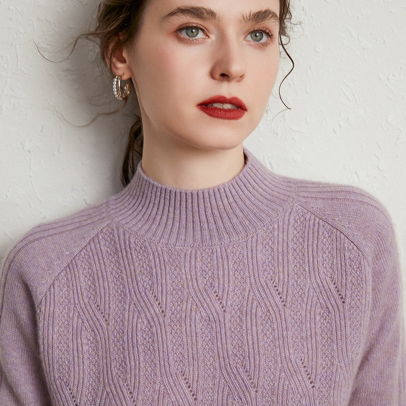 2020秋冬裝新款半高領加厚羊絨衫女短款套頭镂空毛衣針織羊毛打底