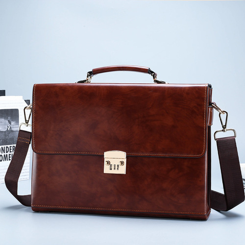 Cross-border men's business handbag password lock briefcase briefcase retro office computer bag shoulder crossbody men's bag