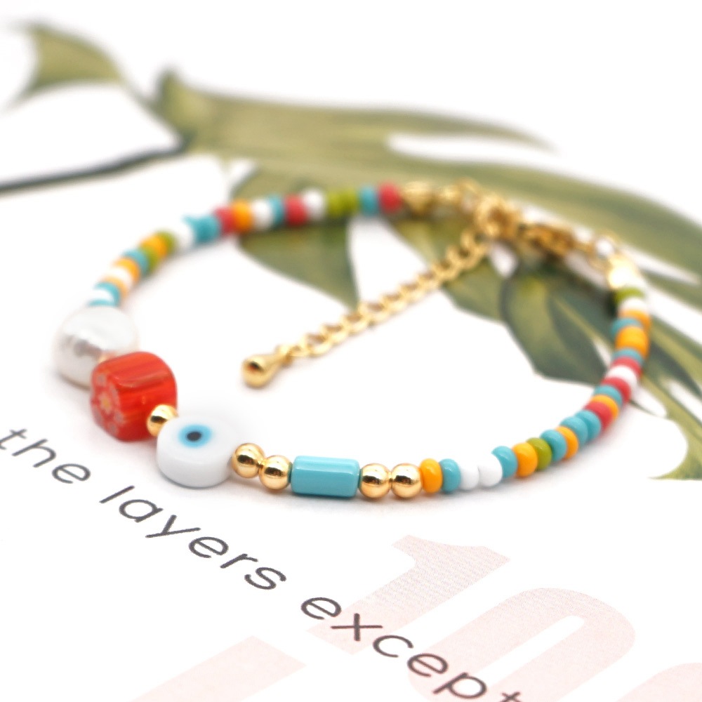 Bohemian Rainbow Rice Beads Eye Natural Pearl Bracelet For Women display picture 4