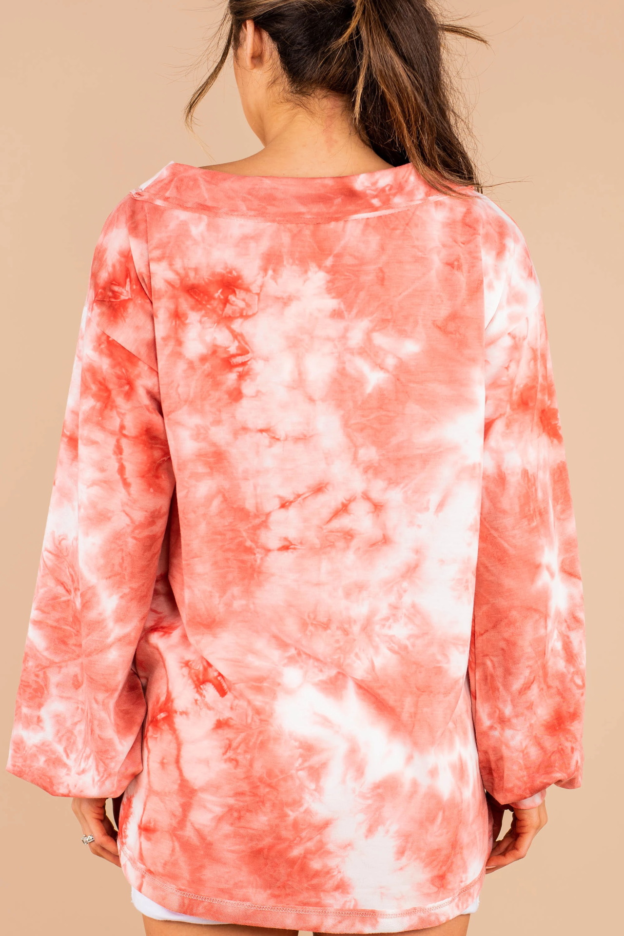 Tie-dye printing v-neck long sleeve polyester pullover casual blouse NSHYG66729