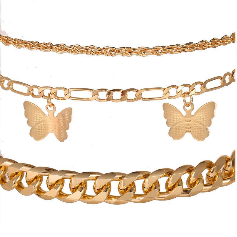 New Butterfly Chain Multilayer Simple Golden Alloy Anklet Set 3 Pack For Women Nihaojewelry display picture 2