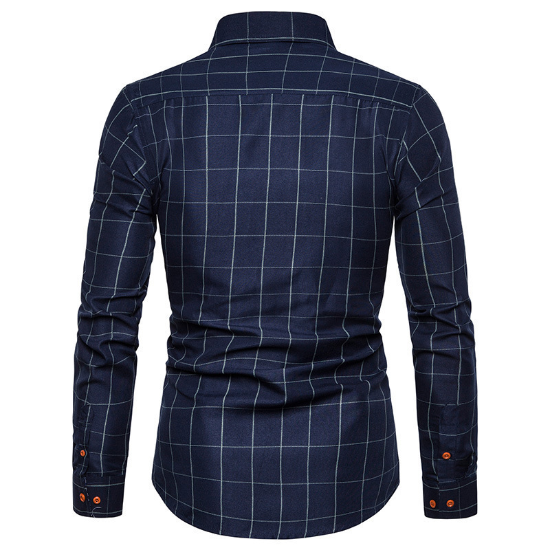 Spring / summer 2020 New Amazon foreign trade Plaid Shirt young men's long sleeve shirt men's large square collar shirt