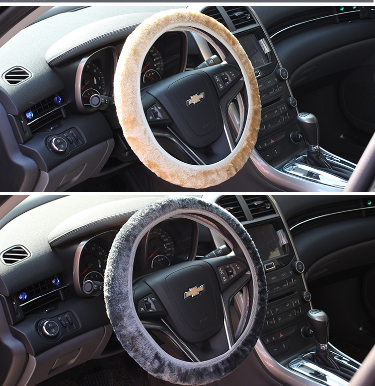 跨境熱賣加絨方向盤套無內圈彈力車飾短毛絨把套伸縮型四色可選
