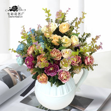 外贸跨境仿真花束 高档欧式油画茶玫 居家装饰假花 人造茶苞茶花