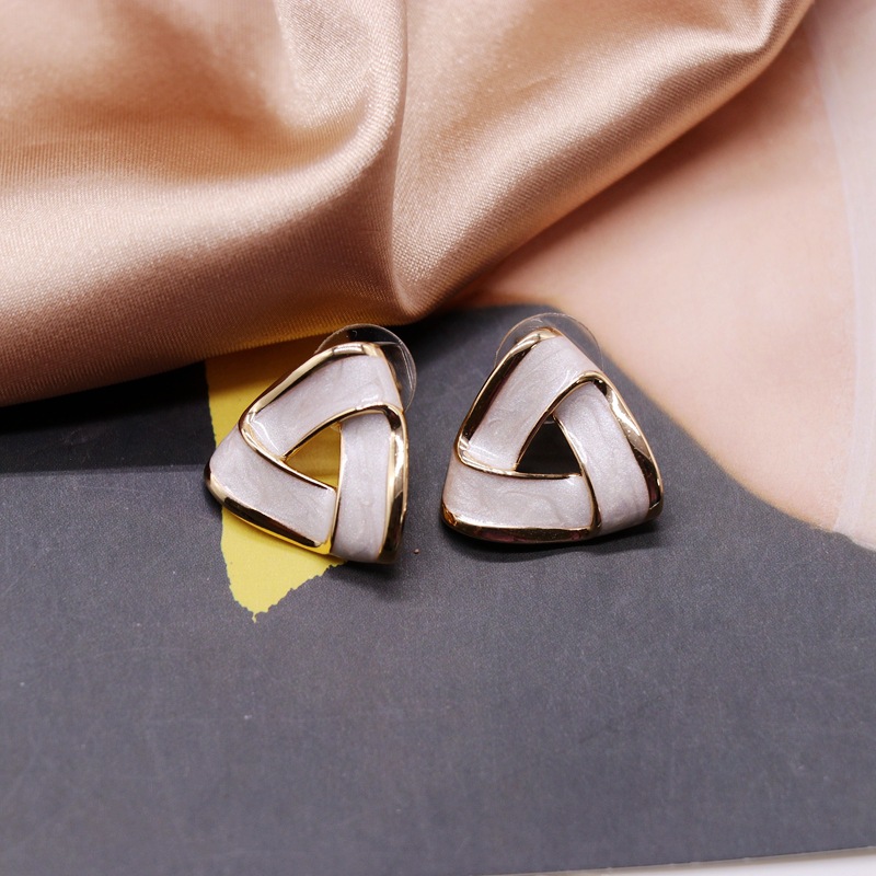 Triangle White Drip Glaze  Earrings display picture 2