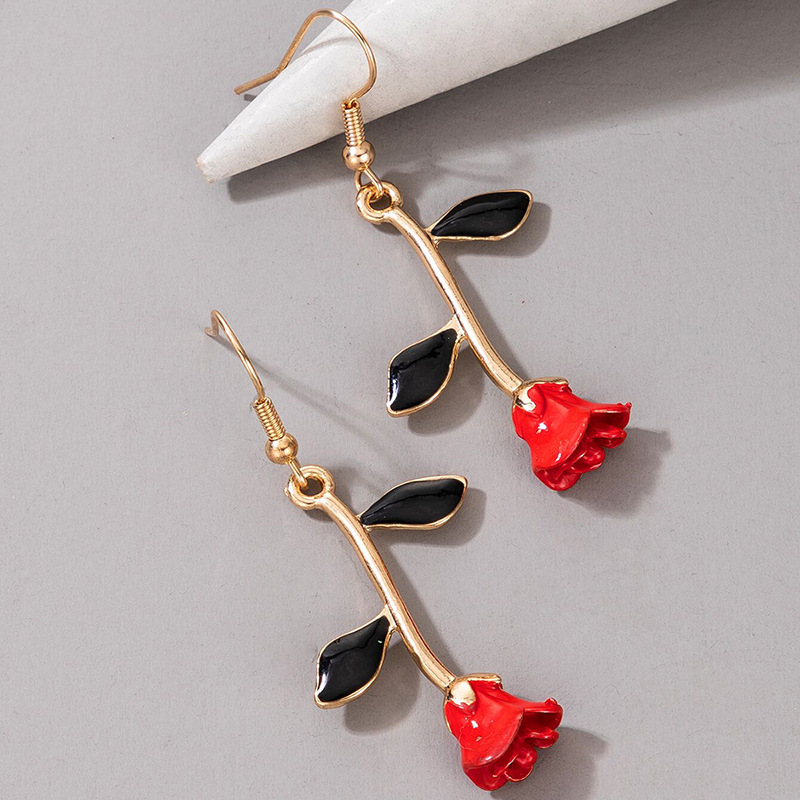 Retro Red Rose Alloy Earrings display picture 2