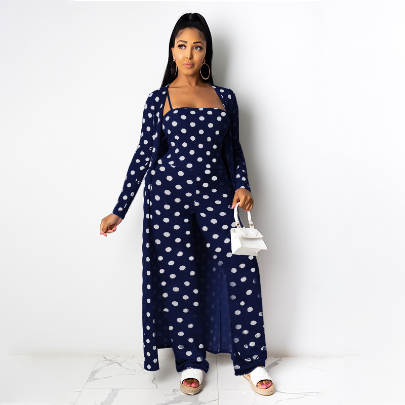 Polka dot long sleeve outwear & slip dress 2 piece set NSMYF68697