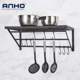 铁艺厨房置物架黑色复古风厨房收纳角架带挂钩层架