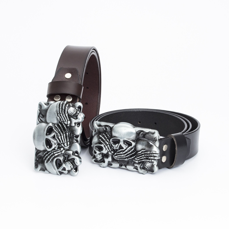 New Hot Selling Cowhide Belt Casual and Fashion Korean Version Belt Punk Skull Head Personalized Men's Trend Customized Belt for Men_voghion.com