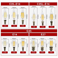 110V拉尾尖泡G45蜡烛灯泡E14/E27LED复古装饰C35L灯丝灯2W4W6W节