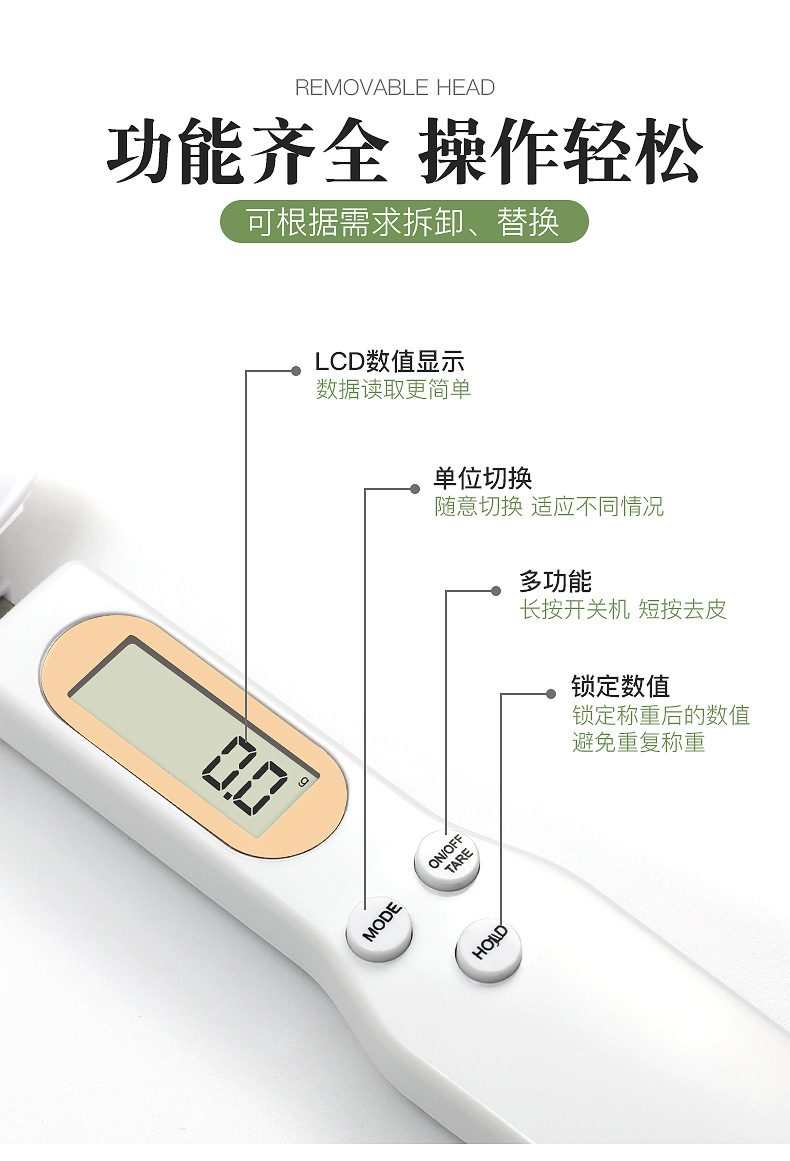 电子量勺秤家用小型电子秤厨房称重勺子称手持配料电子称食物克称详情33