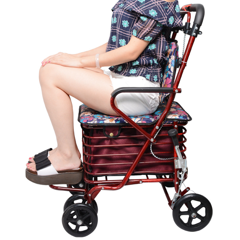 买菜车小拉车老年手推车可推可坐可折叠助步车四轮购物代步车厂发