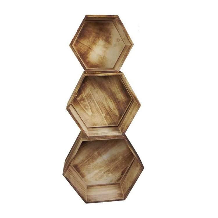 Оптовая Продажа с фабрики деревянный шестиугольный настенный стеллаж для хранения гостиная креативный стеллаж для хранения украшений стен