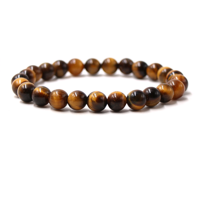 Black Leather Bracelet With Magnetic Clasp And Tiger Eye Beads_voghion.com