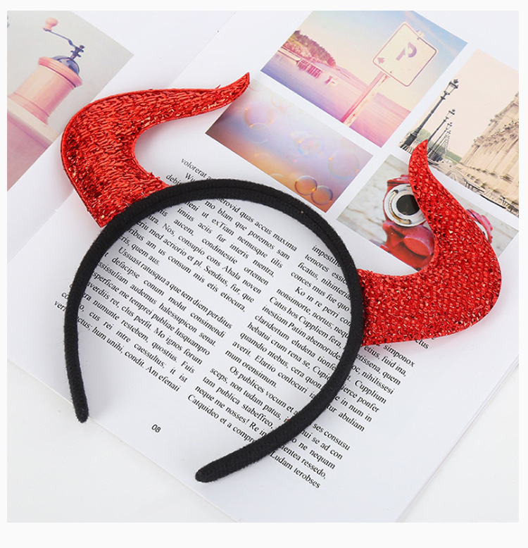 Halloween Red Small Three Prongs Horns Headband Set Decoration Wholesale Nihaojewelry display picture 5