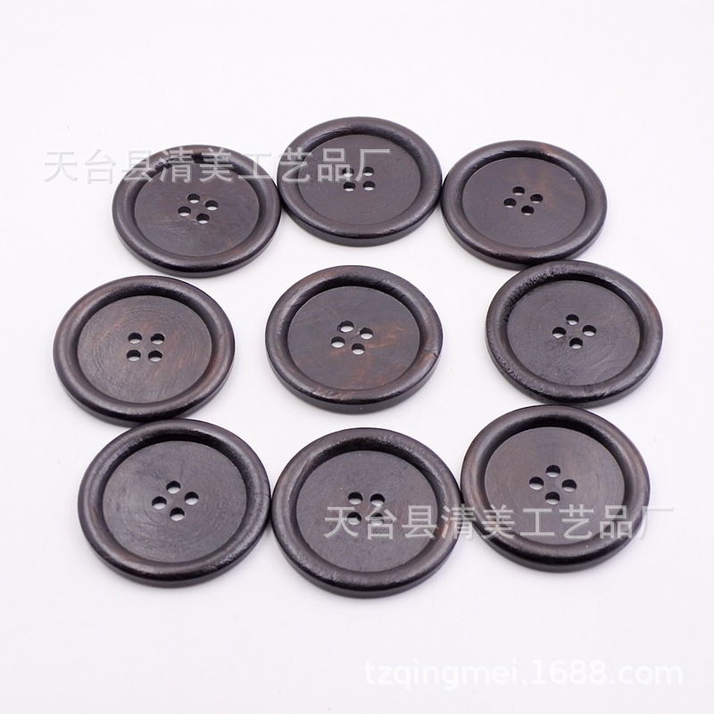 50mm de cuatro ojos borde fino/ancho borde botón de la capa decorativa de madera botón de la capa 10 piezas de un paquete