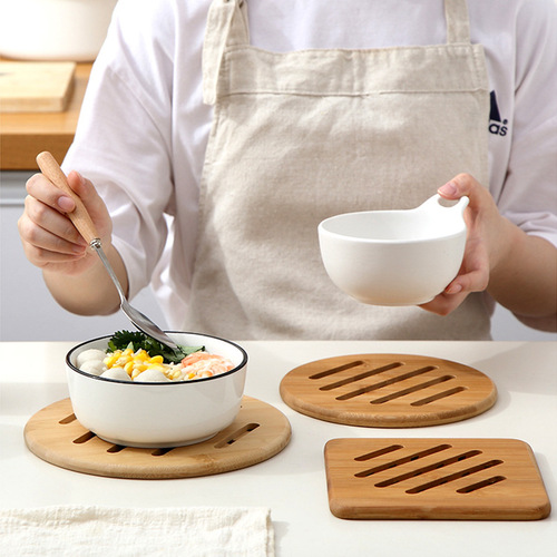 Bamboo placemats household bamboo pot mats creative bowl mats square round coasters high temperature resistant placemats thickened heat insulation mats