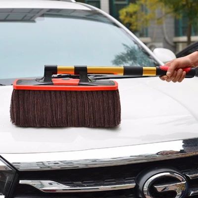 Car Wash Mop Fiber Two-Section Telescopic Dust Removal Brush Car Wash Brush Soft Bristle Cleaning Car Wiping Tool Wax Mop (Car cleaning tools) - large-brown-storage-box