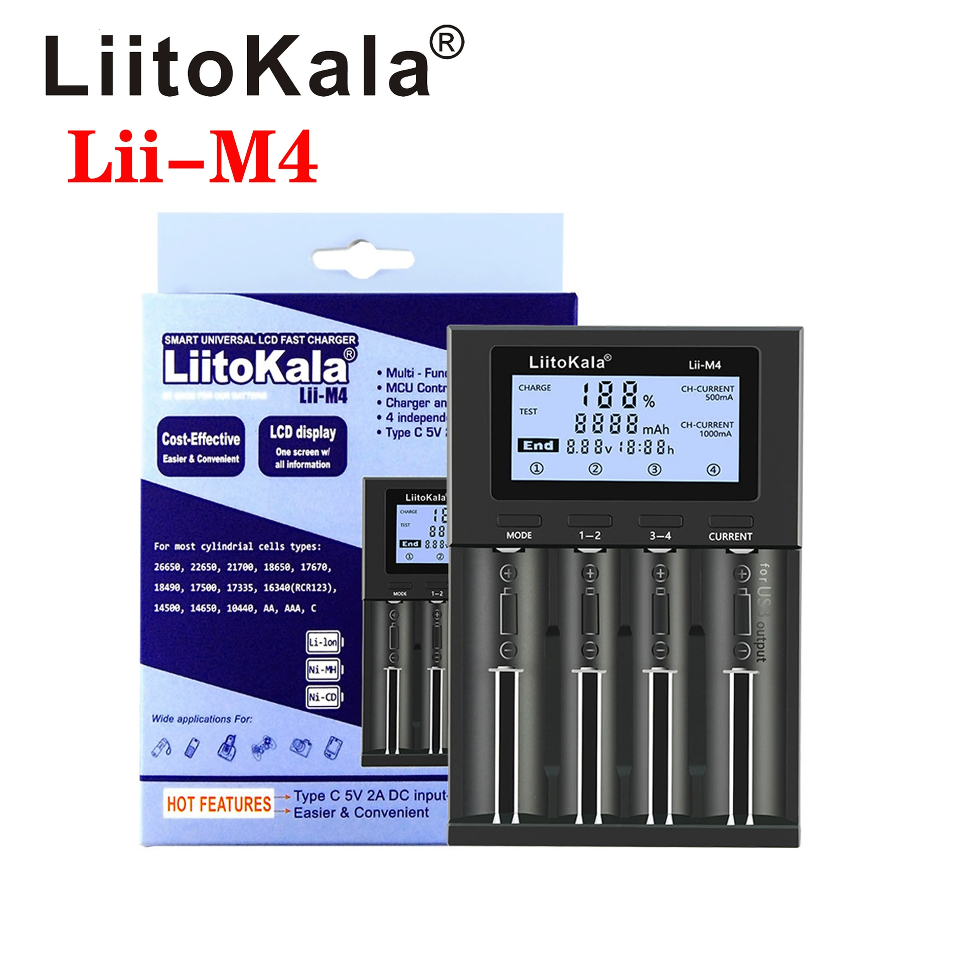 Оптовая продажа LIITOKALA LII-M4 18650 26660 зарядное ремень ёмкость/ЖК-дисплей