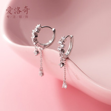 s925纯银耳扣长款水滴镶钻流苏冷淡风时尚百搭气质排钻耳饰G6765