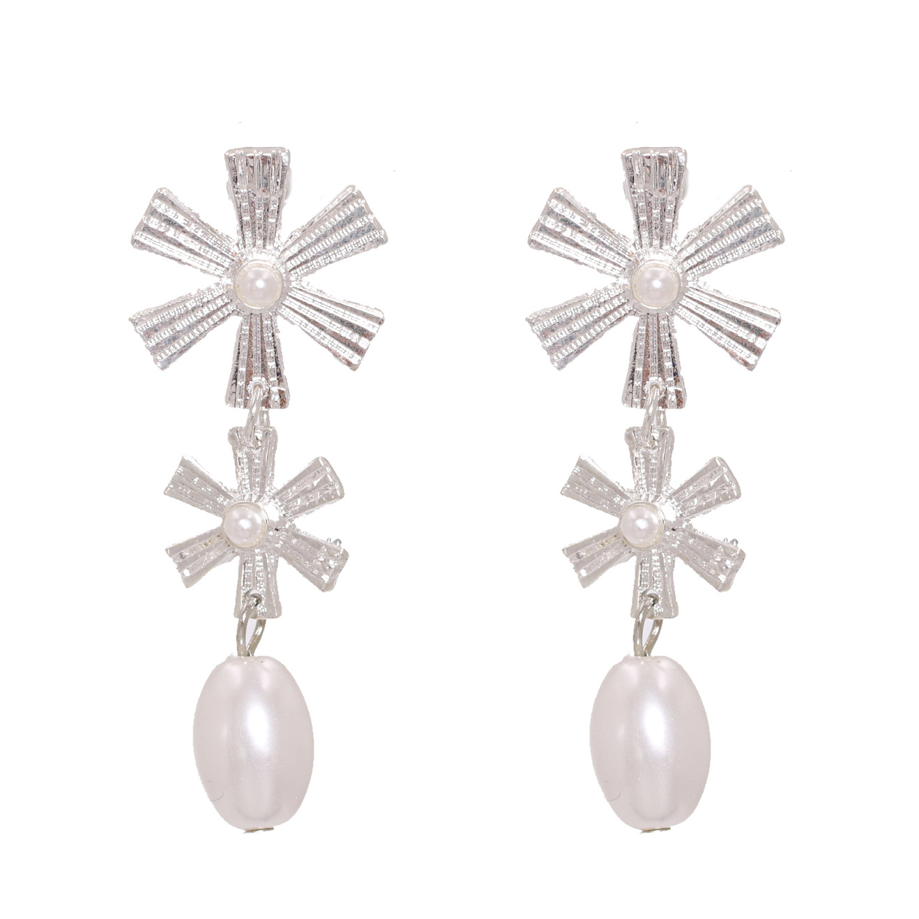 New Trend Fashion Wild Ethnic Style Flower Drop Pearl Alloy Earrings display picture 5