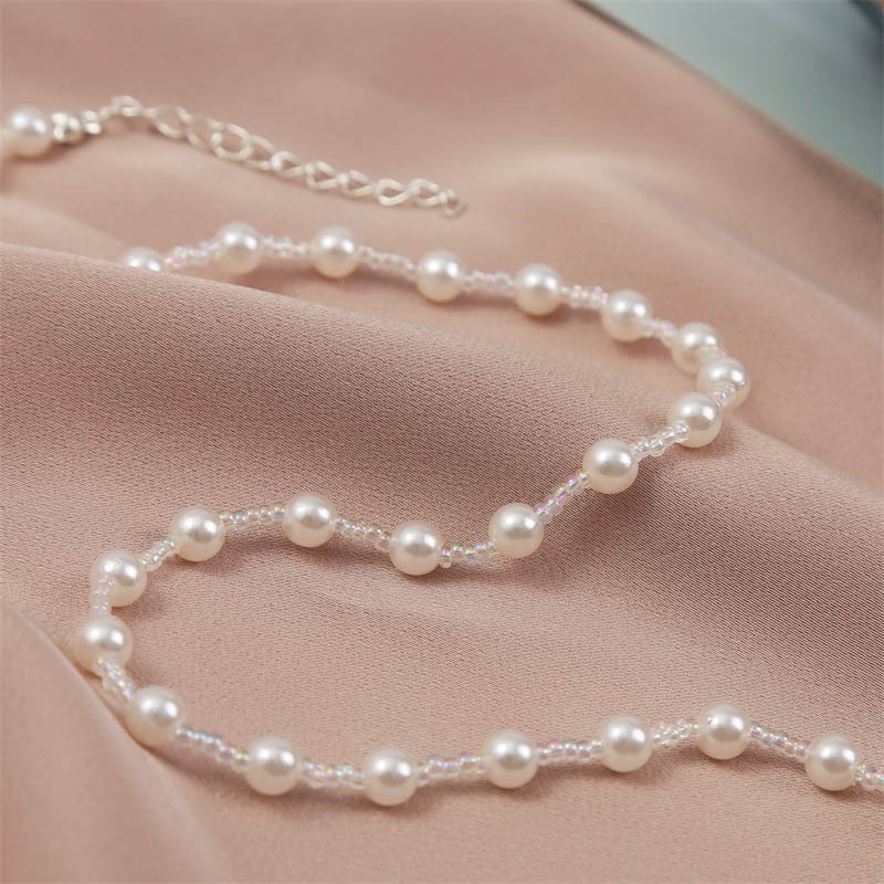 Imitation Pearl Chain Material Vacation Simple Style Geometric Imitation Pearl Beaded Chain Choker Wholesale
