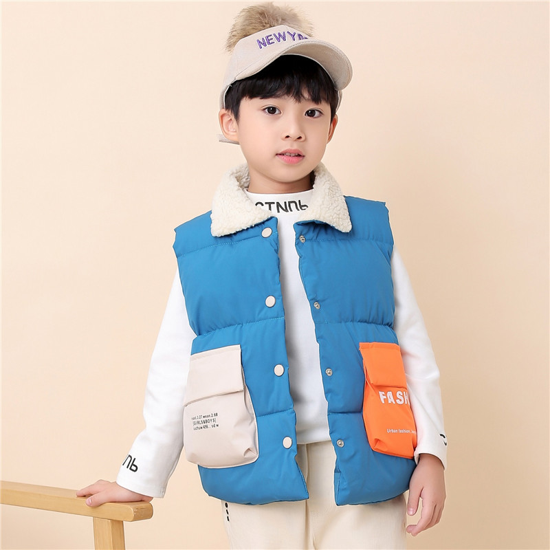 新款儿童羽绒棉马甲秋冬加绒加厚拼色外穿背心男女童宝宝保暖坎肩|ms